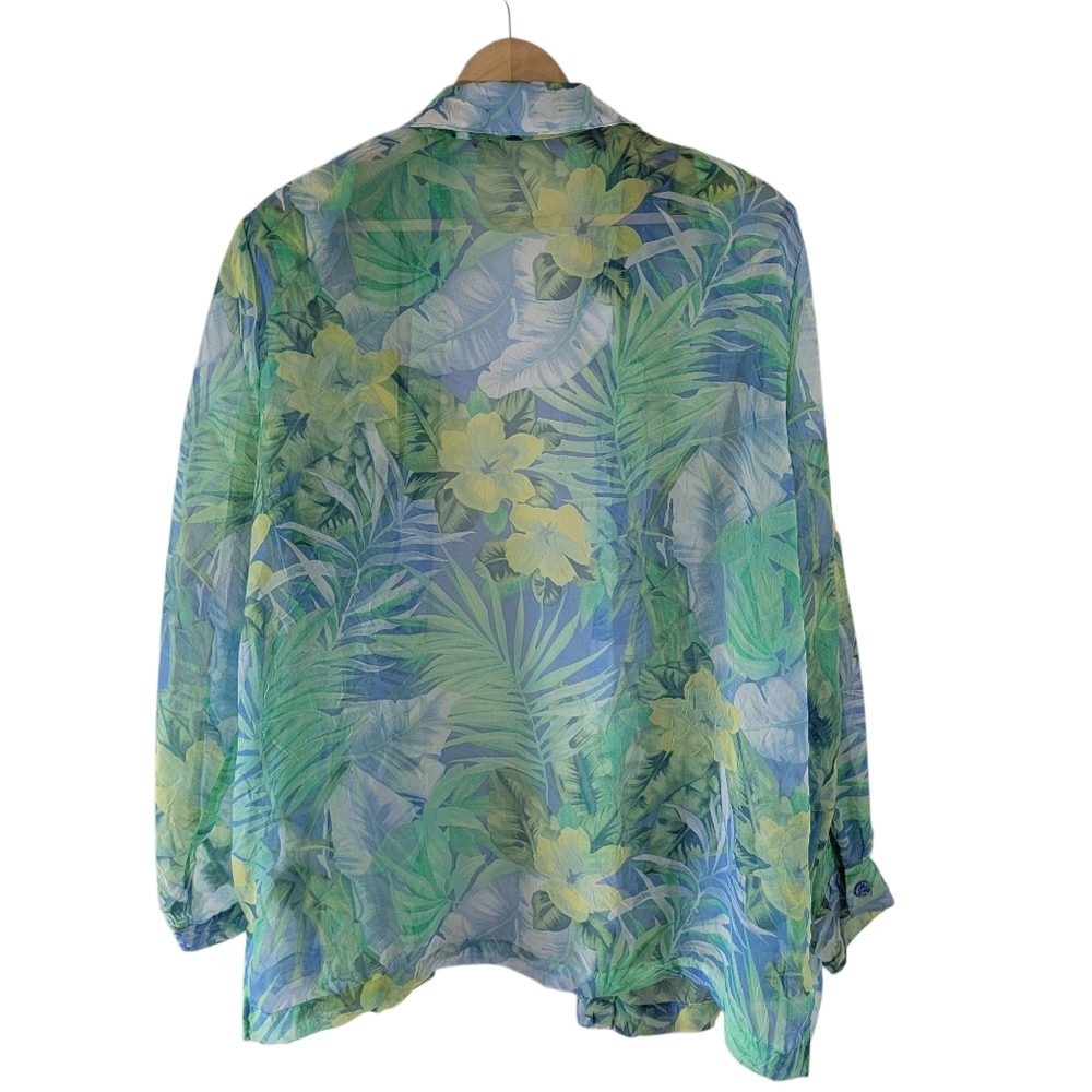 Jessica London Dress + Blouse Twinnie Set 22 Green Hawaiian Tropical Linen Blend View 4